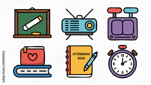 AI Generate Educational Icons Pack School Supplies Class Learning Study Equipment  Modern Flat Design Illustration Art