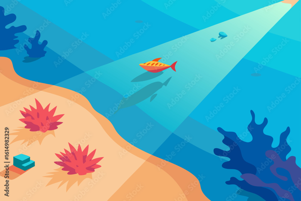 Fototapeta premium Stylized underwater scene with fish and coral