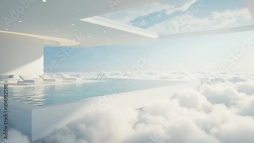 Floating poolside spa nestled in the clouds
