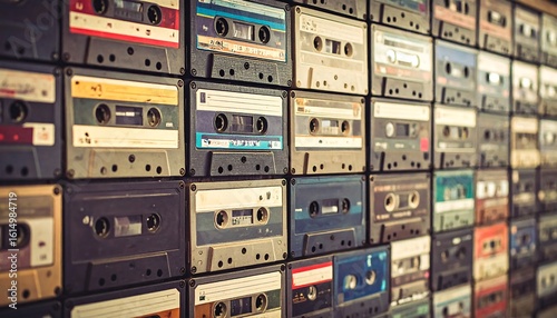 Vintage audio cassette tapes on a wall