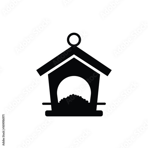 Black bird feeder icon with seeds white