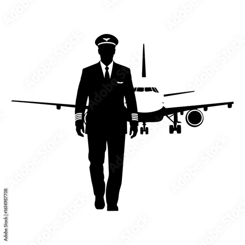Silhouette of Airline Pilot Walking in Front of Airplane