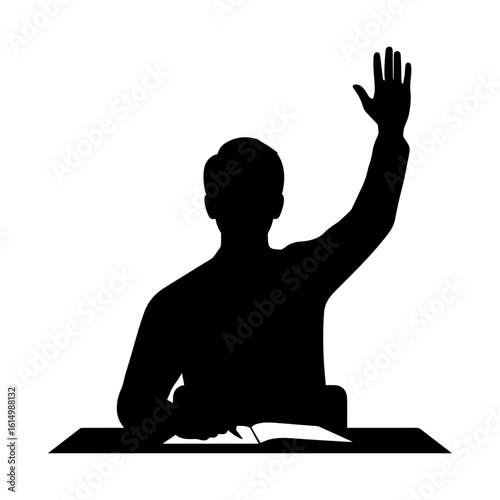 Silhouette of Student Raising Hand in Classroom – Education and Learning Concept