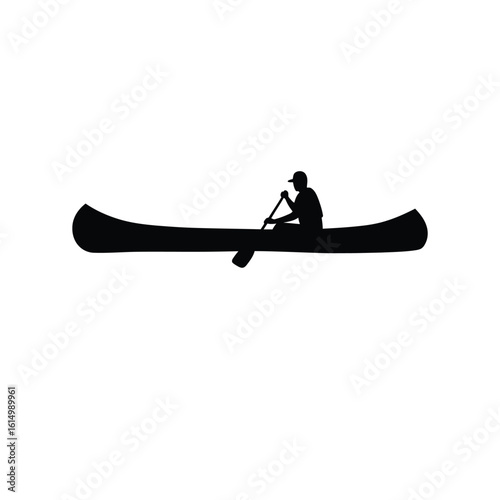 Silhouette person paddling canoe on white watercraft