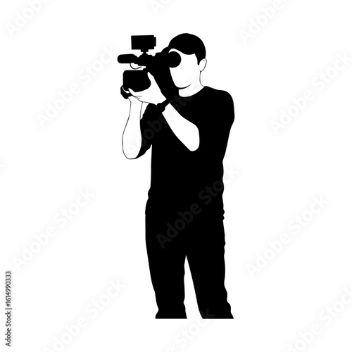 Videographer Recording Silhouette – Cameraman Filming Media Content with Professional Equipment