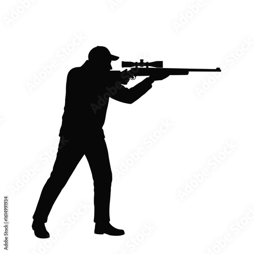 Hunter aiming rifle with scope silhouette