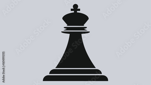 Vector illustration of black antique wooden chess pieces, including the king and queen, on a board ready for a game of strategy