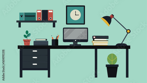 A clear and simple name for the image based on the sentence and tags could be:
Office and Home Furniture Icons Set for Web and Design Use