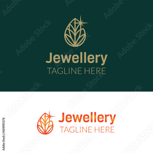 Luxury Jewellery Logo Design – Elegant Gold Emblem with Gem and Leaf Motif