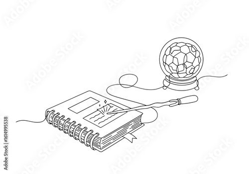 Vector art of a book and a crystal ball, suggesting magic and future telling