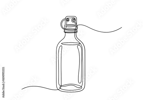 Vector art of a single line drawing of a glass bottle isolated on white