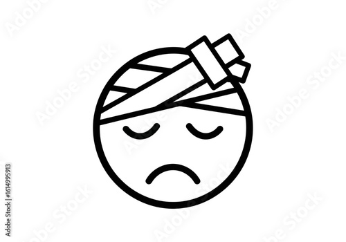 Vector art of sad face emoji with a bandage on its head