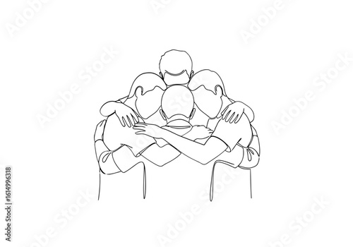 Vector art of a group of people embracing each other in a tight hug