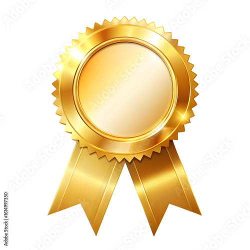 Shiny gold award ribbon with blank center, celebration achievement PNG