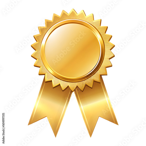 Shiny gold award ribbon with blank center, celebration achievement PNG