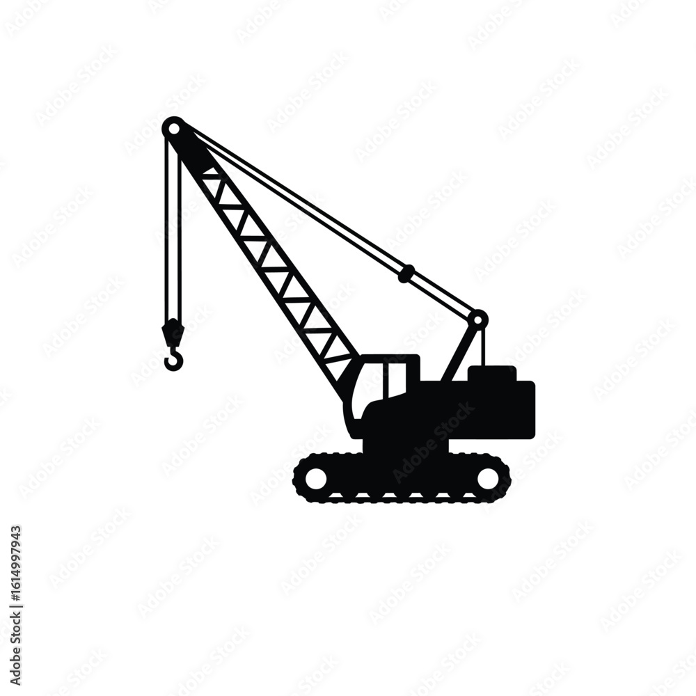 Naklejka premium Black crane construction machine icon vehicle industrial