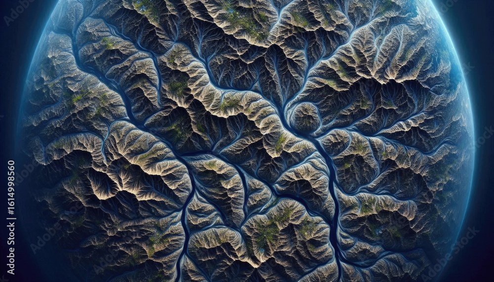 Fototapeta premium Alien Planet Surface Unearthly terrain of an exoplanet, perfect for sci-fi and fantasy visuals.