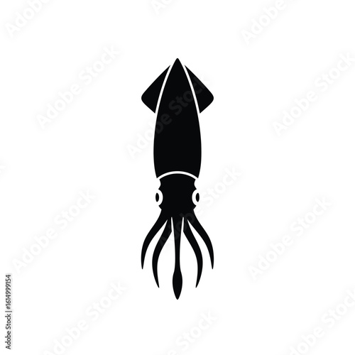 Tableau sur toile Black squid silhouette with tentacles and eyes cephalopod