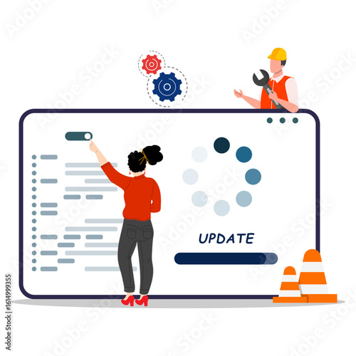 Illustration of system update software upgrade and installation program.