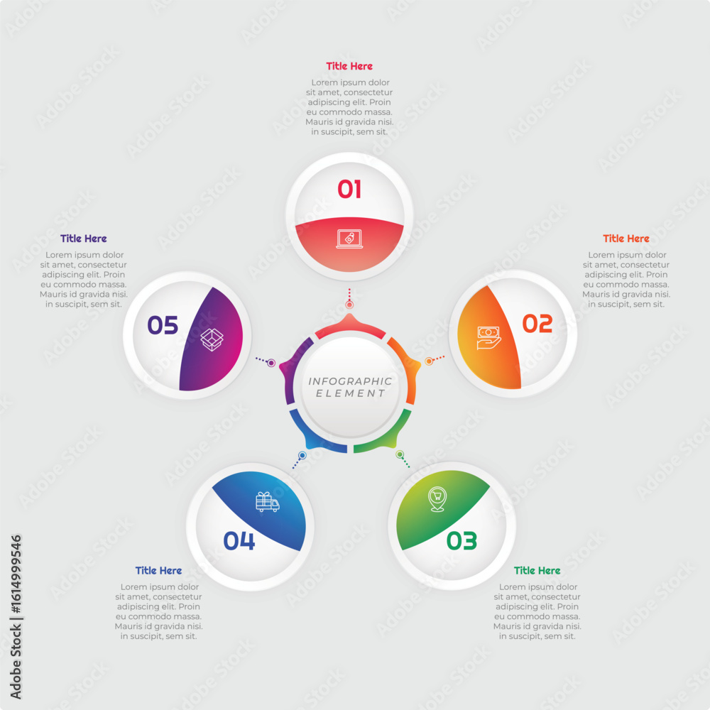Fototapeta premium 5 Steps Gradient Circle Infographic Element. Modern and clean design for presentations, reports, and web