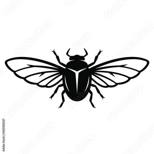 Black insect with spread wings beetle silhouette