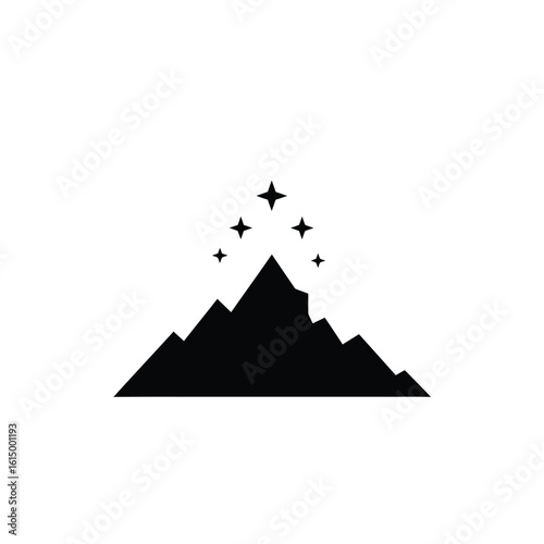 Black mountain peak with stars summit