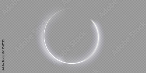 Light circle white swirl. Curved white line light effect. Darkening of the moon. Flash vector semicircle and spark light effect. Glowing white speed circle portal on the road.