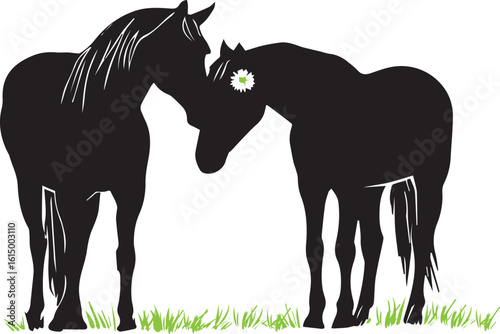 Silhouette of Male and Female Horse Standing Closely Together