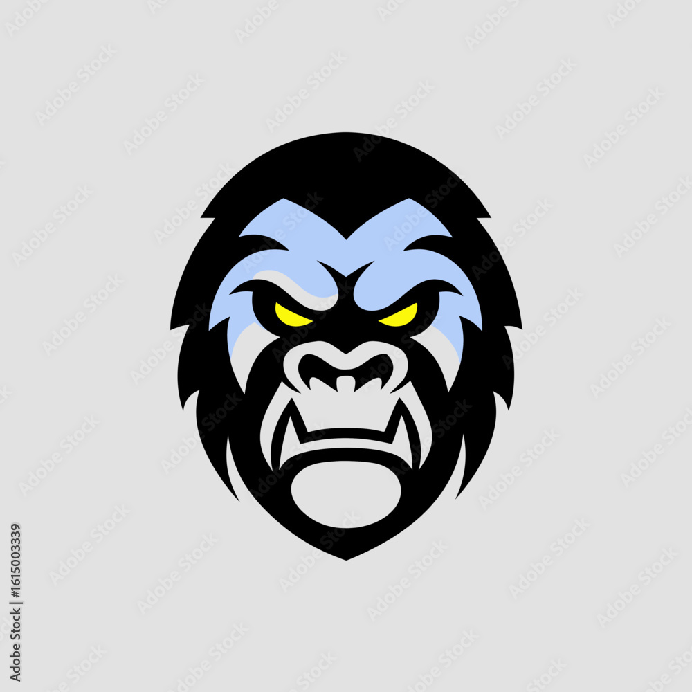 Fototapeta premium Fierce Gorilla Face with Yellow Eyes and Blue Accents head animal