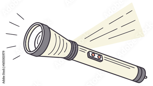 Illustration of a flashlight emitting bright light, perfect for outdoor adventures or emergency situations.