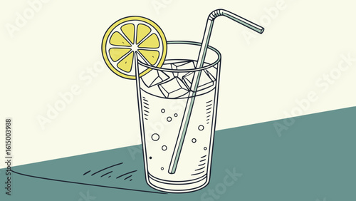 A refreshing lemonade served in a tall glass with ice and a slice of lemon.