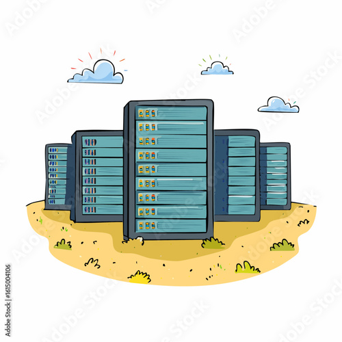 Quiet server farm landscape showing rows of server racks as monoliths