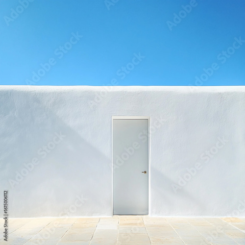 Mur blanc avec porte sous un soleil éclatant