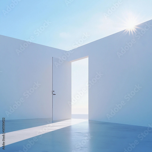 Mur blanc avec porte sous un soleil éclatant