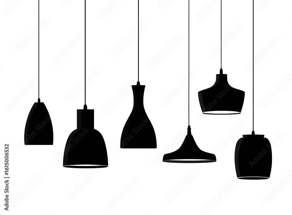 Naklejka premium Dark pendant lights, various shapes, hanging