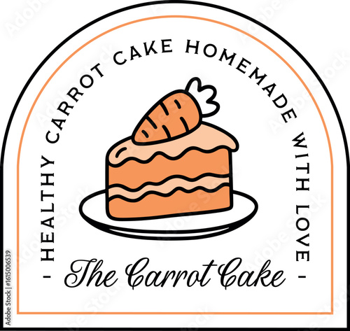Carrot cake healthy fresh homemade with love logo label sticker tag packaging design illustration. Fancy retro vintage aesthetic natural easter treats dessert drawing printable text isolated clipart.