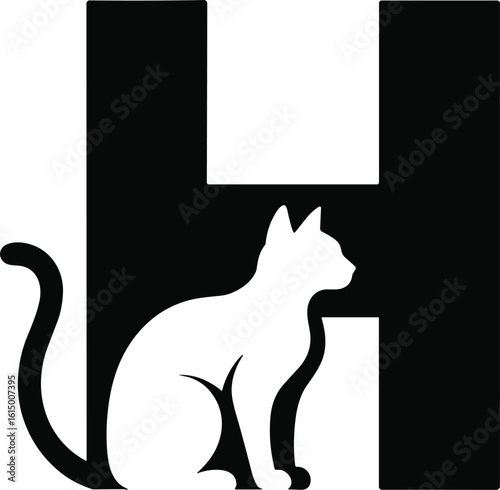 Black cat silhouette inside letter h logo
