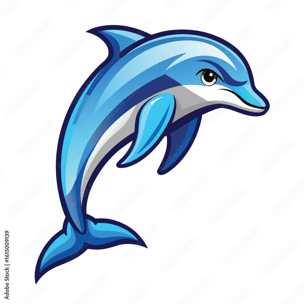 Fototapeta premium Cartoon Dolphin Illustration with Blue and White Colors Isolated on White Background Marine Animal