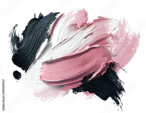 Abstract paint strokes in black, white, and pink