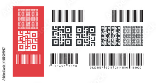 QR code color set. Shortened link to webpage. Barcodes with text scan me. Marketing and electronic commerce. Poster or banner for website. Flat vector collection isolated black and white