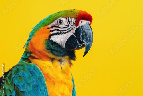 Parrot with open beak and bright feathers