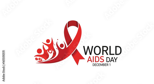 A graphic for World AIDS Day on December 1, featuring a red awareness ribbon with stylized human figures symbolizing community support.