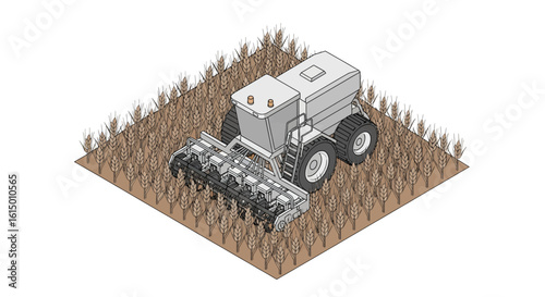 Combine harvester in wheat field agricultural machinery farming