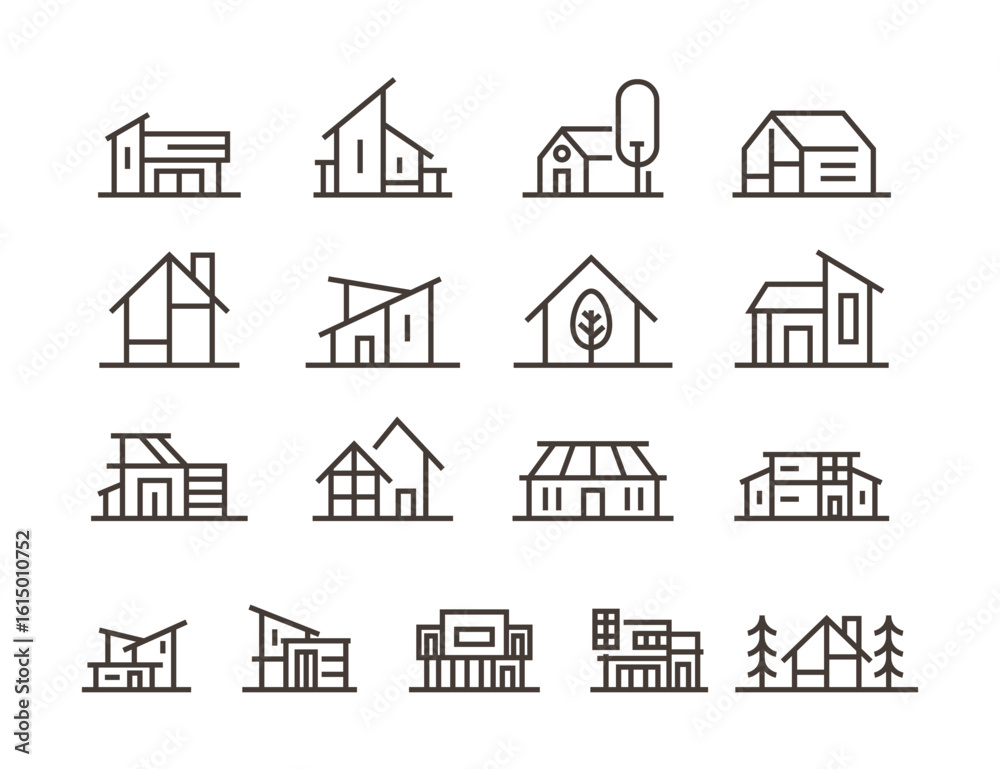 Fototapeta premium Set of house icon line set collection, real estate, modern house symbol outline style. Architecture abstract line simple modern home decoration. Vector illustration
