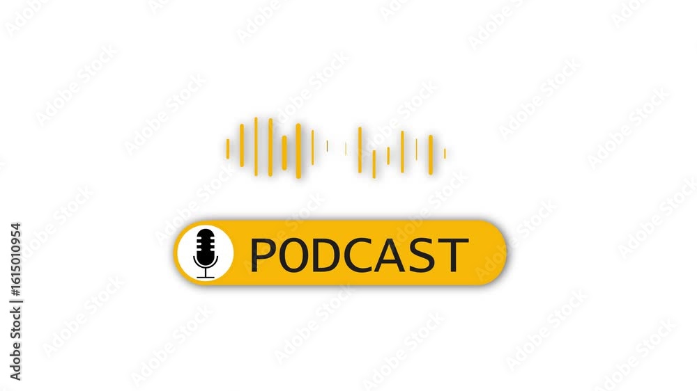Clean minimalist podcast intro featuring gold sound visuals for online radio and media production. Gold microphone animation with sound waves for podcast production and online broadcast.