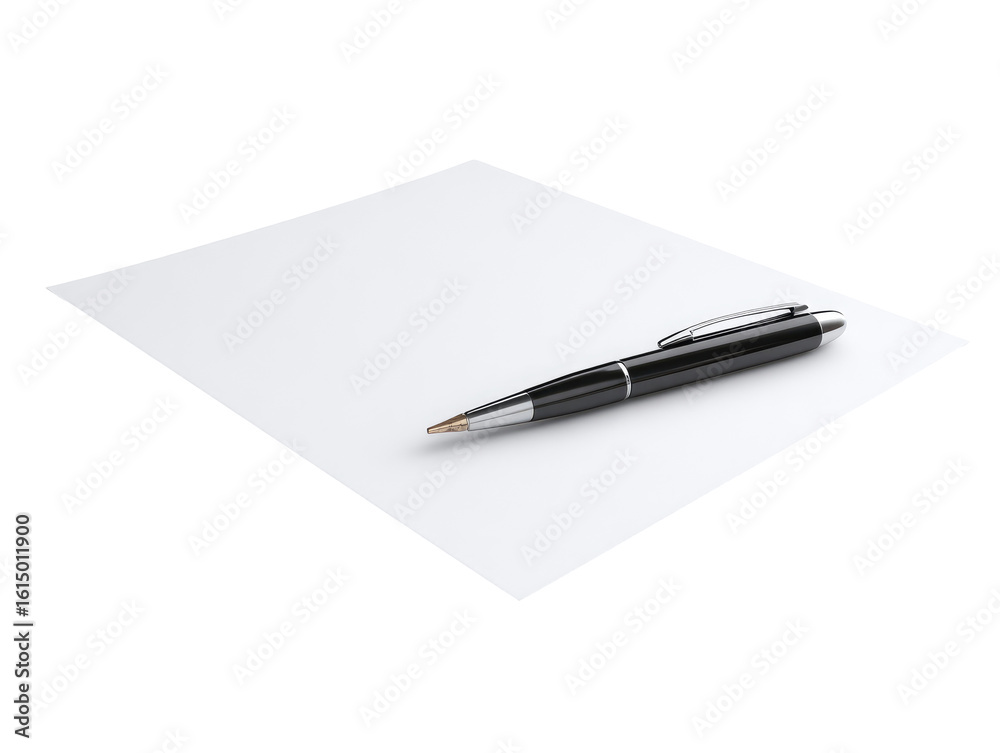 Blank white paper with black pen resting on it Blank white paper with black pen resting on it