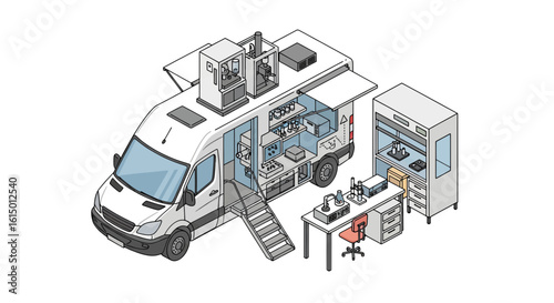 Mobile science lab van interior equipment workspace