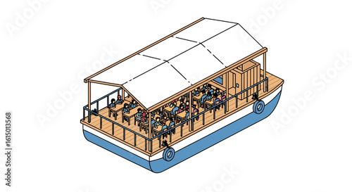 Tour boat with passengers enjoying a river cruise