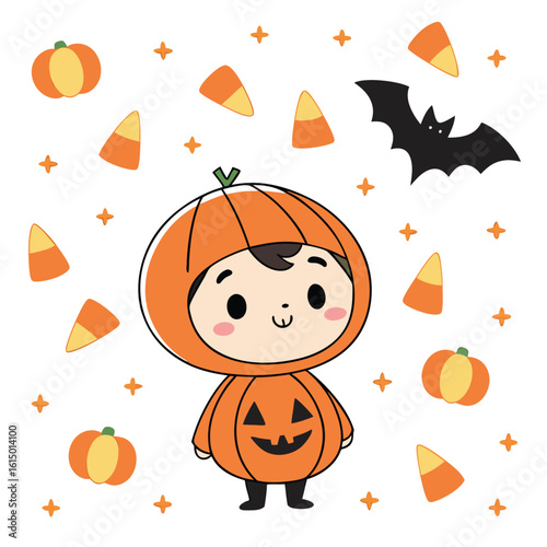 Cute child pumpkin costume bat candy corn halloween