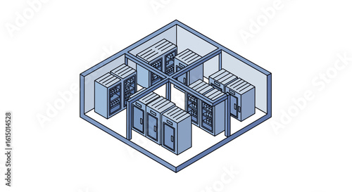 Data center server room rack equipment isometric view